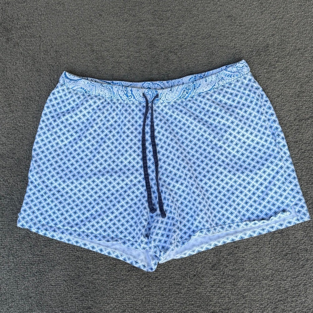 Carole Hochman Womens Blue White Geometric Paisley Cotton Pajama Shorts Size M